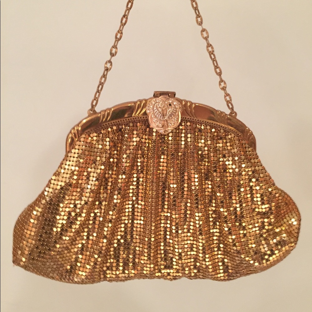 Vintage Whiting&Davis gold rhinestone clutch purse